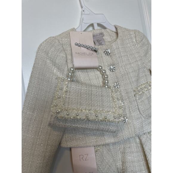 NWT Rachel Zoe Tweed 4 Piece Set Girls Size 5 Dress Jacket Hair Clip & Purse New - Picture 4 of 9